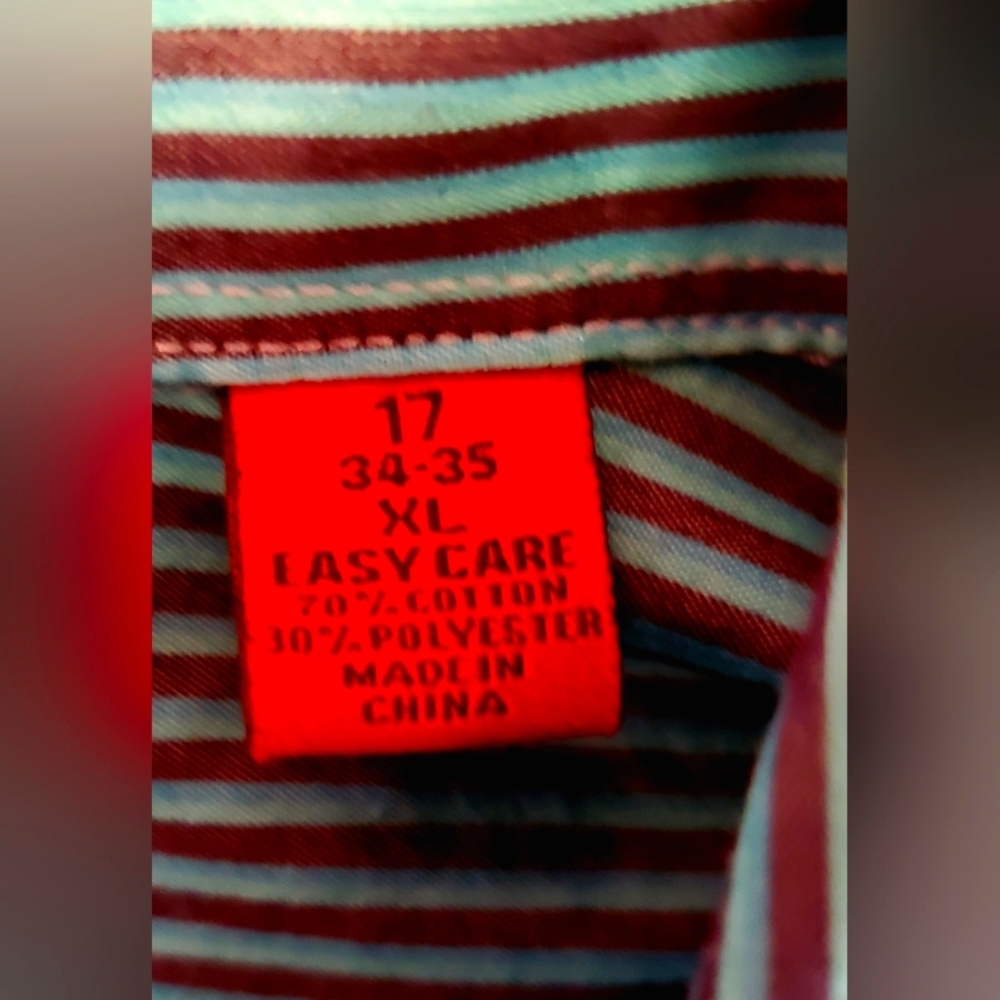 Alfani New Men's Teal and Burgundy Striped Shirt - Picture 4 of 5